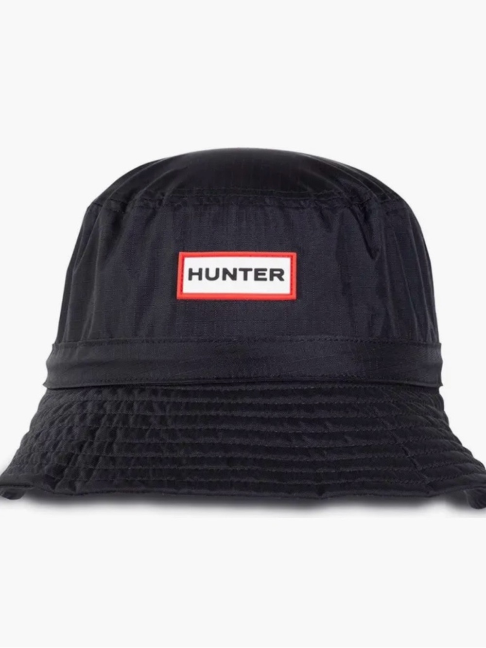 Hunter Packable Bucket Hat Black NWT Nylon Rain Hat Rubber Logo One Size